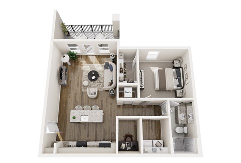 Floor plan for 1 bed, 1 bath, 869 sqft